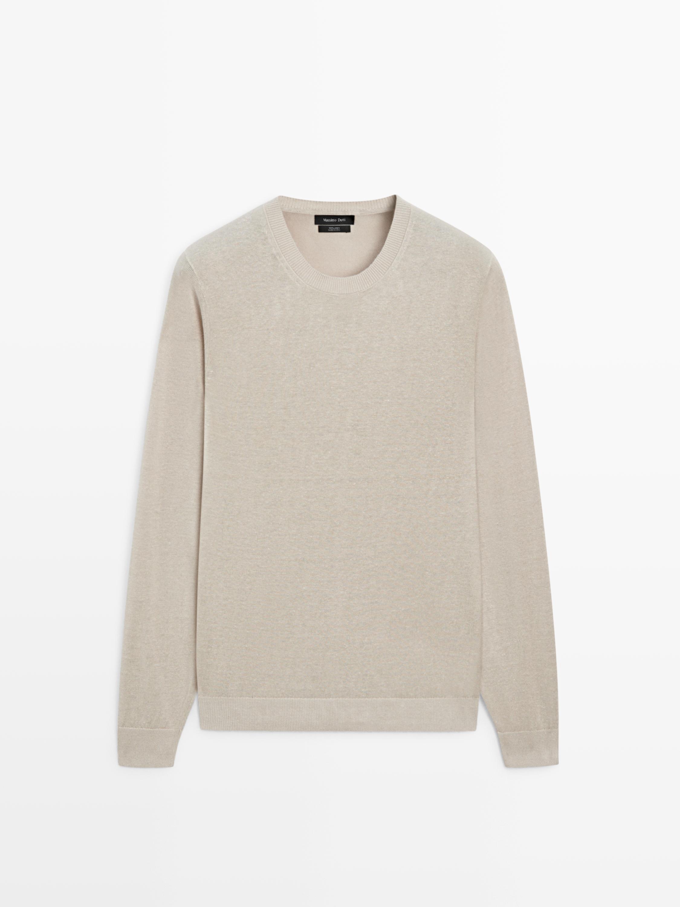 Pull en maille 100 % lin à col rond